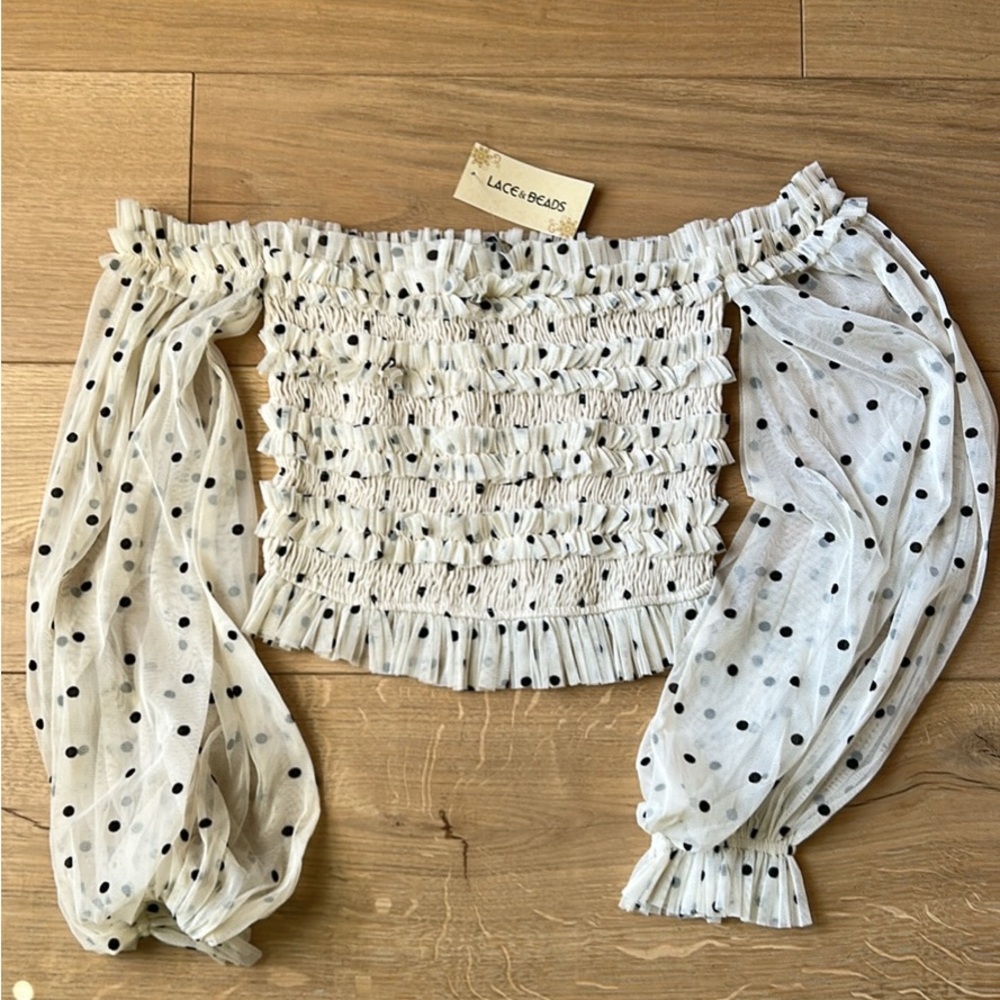 White Polka Dot Off-Shoulder Blouse